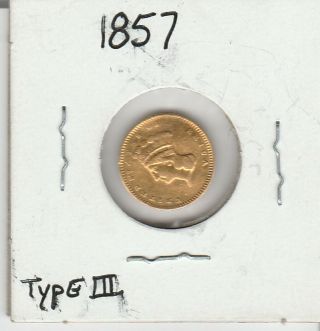1857 One Dollar Liberty Indian Princess Us Gold Coin Type Iii Lg Head