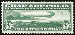 Us Air Mail Stamp 1930 65c Graf Zeppelin Issue Scott C13 Og H