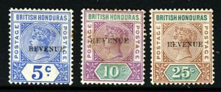 British Honduras Queen Victoria 1899 Revenue Overprint Part Set Sg 66 To 68