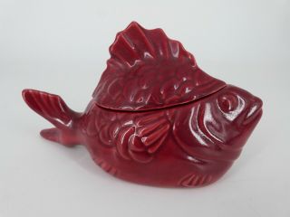 Vintage Bauer Usa Pottery " Chicken Of The Sea Tuna Baker " Red Salad Server