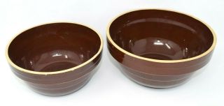 Vintage Usa Market Brown Pottery Stoneware 8 " & 9 " Bowl Set Of Two (2)