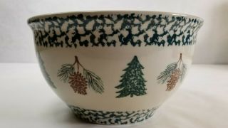 Very Large 4 Qt Serving Bowl Tienshan Folk Craft Holiday Pines Trees Pine Cones