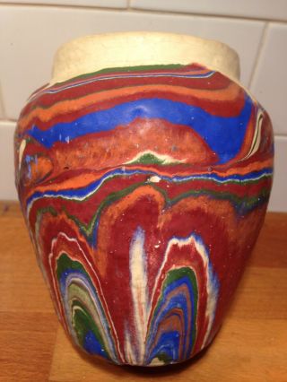 Vintage Ozark Roadside Tourist Pottery 5 1/4 " Vase,  Multi - Color Swirl.