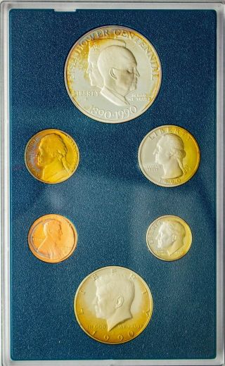 1990 - S Usa Silver Prestige Proof Set 6 Coins Gem Attractive Toned Color Unc (dr)