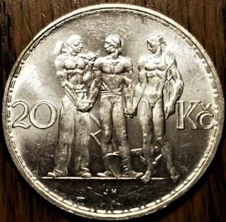 1933 Czechoslovakia Brilliant Au Silver Coin - Industry Agriculture Business (b)