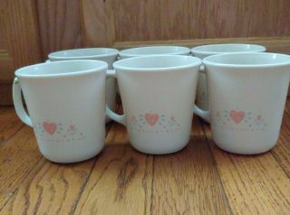 Set Of 6 Corelle " Forever Yours " Pink Heart Coffee Mugs