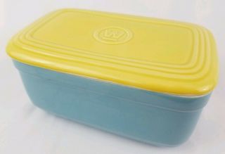 Hall Westinghouse Refrigerator Rectangle Covered Storage Dish Blue And Yellow
