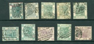 Old China Hong Kong Gb Qv 10 X Stamps With Interesting Pmks