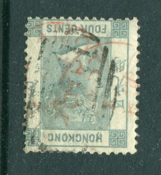 1863 China Hong Kong GB QV 4c Stamp - B62 Killer,  Amoy paid CDS in Red Pmk 2