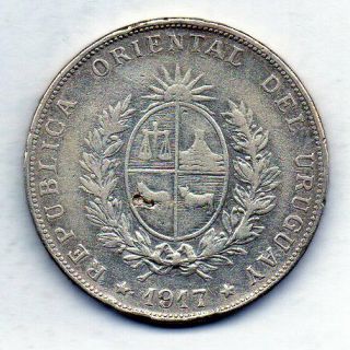 Uruguay,  1 Peso,  Silver,  Year 1917,  Km 23