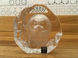 Mats Jonasson Owl Paperweight Sweden Lead Crystal Signed No.  8536