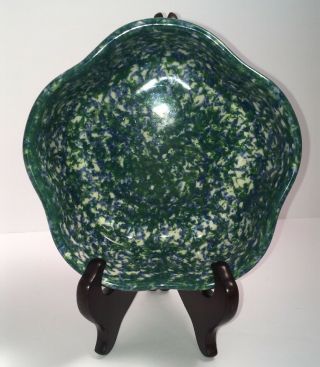 Roseville Pottery 6 1/2 " Spongeware Blue & Green Petal Dish/bowl Gerald E.  Henn