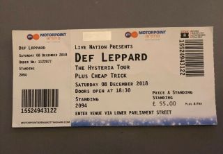 Def Leppard 2018 Hysteria Tour Concert Ticket Stub - Motorpoint Arena Nottingham