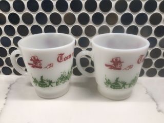 Vintage Hazel Atlas Tom And Jerry Milk Glass Eggnog Cups Mugs
