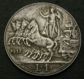 Italy 1 Lira 1912 R - Silver - Vittorio Emanuele Iii.  - Vf - 2609
