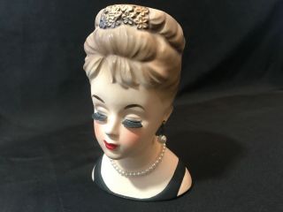 Vintage Lady Head Vase Inarco E - 1062 Gold Tiara Updo Pearls