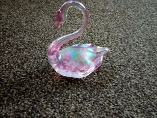 Heron Glass Hand Made English Lakes Iridescent Pink Swan Boxed From 2000