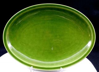 Paden City Potteries 0 - 50 Minion Dell Green 11 3/4 " Oval Serving Platter 1950s
