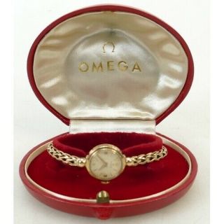 Ladies 9ct Gold Omega Watch And 9ct Strap With Red Omega Box