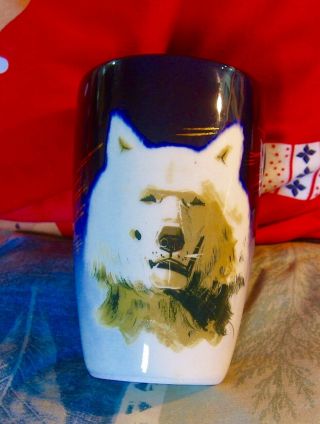 Matthew Adams Pottery Alaskan Husky Dog Cobalt Blue Vase