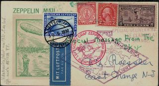Usa 1930 Env With 3 Stamps,  German 2 Rm Stamp,  By Zeppelin Back To Usa