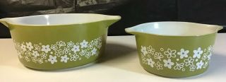 Pyrex Vintage Bowls Set Of 2 Green Daisy