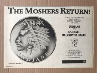 Anthrax Indians Memorabilia Music Press Advert From 1986 - These Vinta
