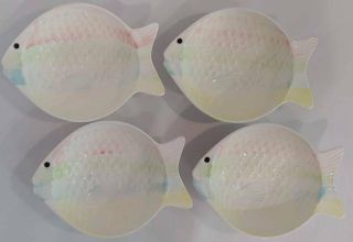 Vintage 1980’s Knobler Japan 7 " Hand - Painted Pastel Textured Ceramic Fish Bowls