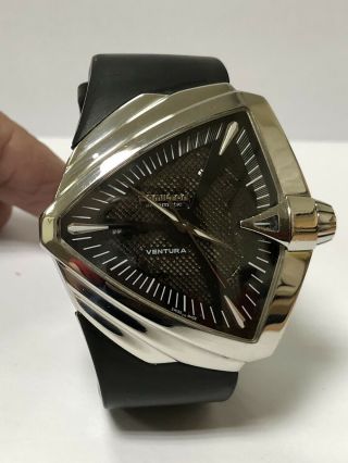 Authentic Hamilton H24651 Ventura Xl Automatic Ss Rubber Black Dial Watch R3
