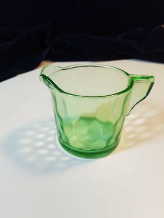 Vintage Vaseline Uranium Green Depression Glass Creamer Honeycomb Pattern