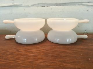 Vintage Set Of 4 White Milk Glass Soup Bowls With Handles