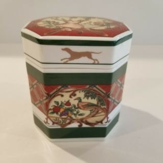 Noritake Royal Hunt Lidded Jar Porcelain Hunting Scene Deer Phesant