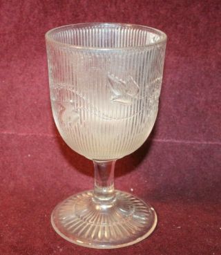 Eapg Boston & Sandwich Ribbed Ivy Pattern Flint Water Goblet Ca.  1850