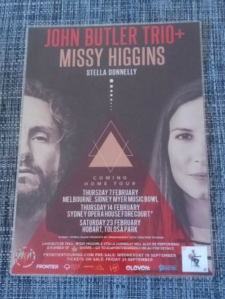 John Butler Trio - Missy Higgins - 2019 Australia - Laminated Promo Tour Poster
