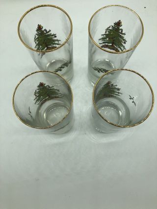 Spode Christmas Tree Set of Four (4) 12 Oz Highball Glasses w/ Gold Rim & Holly 3