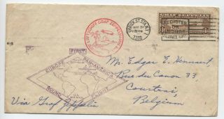 1930 C14 $1.  30 Graf Zeppelin On Flight Cover Ny To Belgium [5019]