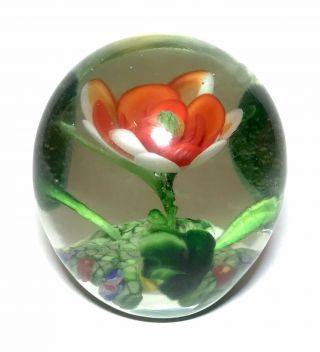 Vintage Chinese Art Glass Lampwork Water Lily Flower Paperweight Numbered - EUC 2