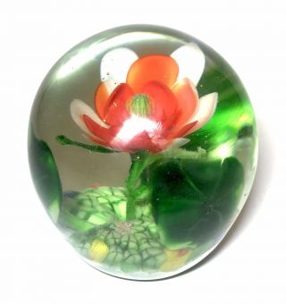 Vintage Chinese Art Glass Lampwork Water Lily Flower Paperweight Numbered - EUC 3