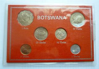 1976 Botswana - Unc Type Coin Set (6) - Thebe & Pula - Red Card - Beauty
