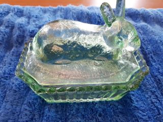 Vintage Westmoreland Green Depression Glass Rabbit Salt Cellar Candy Dish