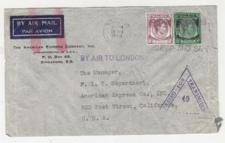 Straits Settlements,  1940 Airmail Censored Cover To Usa,  Jusqu 