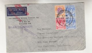 Straits Settlements,  1940 Censored Airmail Cover To Usa. ,  Via London Red Jusqu 