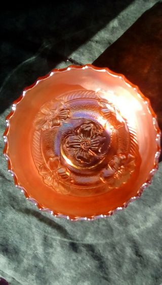 Vintage Carnival Glass Round Bowl With Prim Roses