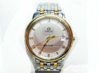 Omega De Ville 196.  1150 Quartz 18k Gold Steel Date Bracelet Wristwatch