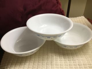 3 Corning / Corelle Morning Blue 6 1/4” Soup Cereal Bowls - Blue Flowers