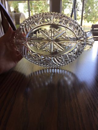 2 Vintage Pressed Glass Divided Serving Dish Tray Flower Pickle Relish Candy Nut