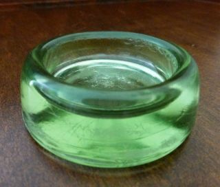 Hazel Atlas Small Glass Furniture Coaster Green Vaseline Uranium Glows Tea Light