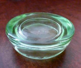 Hazel Atlas Small Glass Furniture Coaster Green Vaseline Uranium Glows Tea Light 3