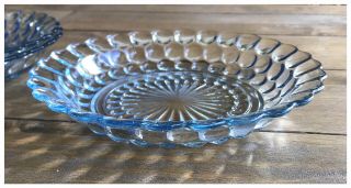 Set Of Three Anchor Hocking Sapphire Blue Bubble Depression Glass Soup Bowls
