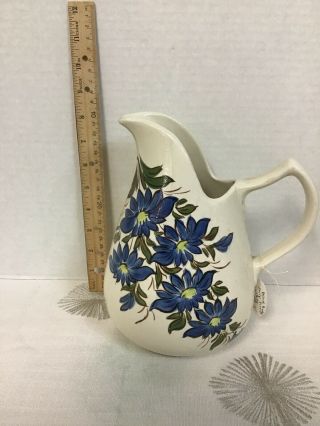 Cash Family Pottery Water Pitcher W/blue Flowers.  1